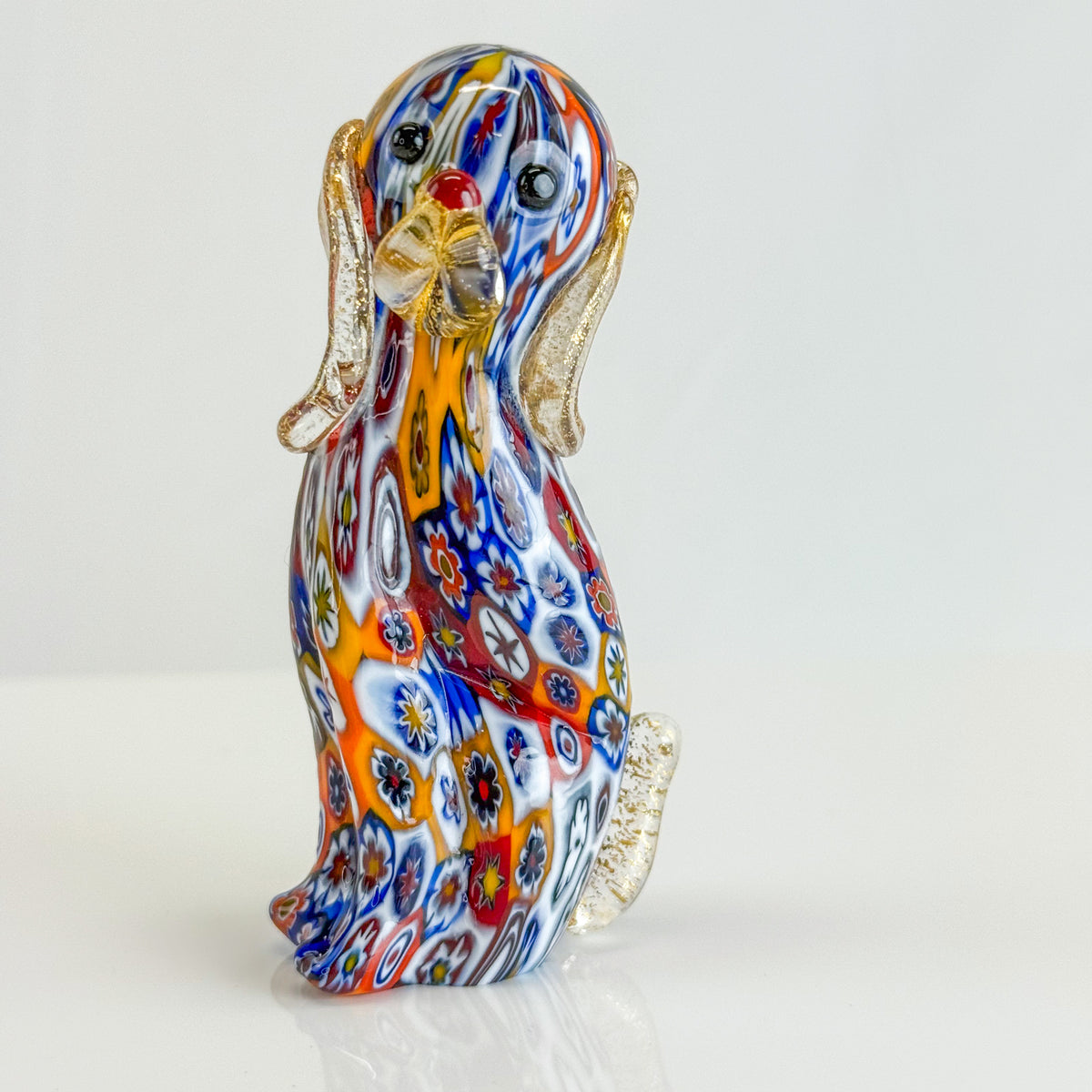 Murano Glass Puppy Dog Figurine, Millefiori, Made in Italy