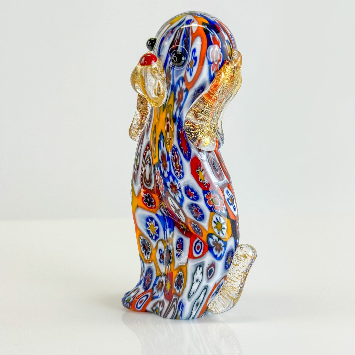 Murano Glass Puppy Dog Figurine, Millefiori, Made in Italy