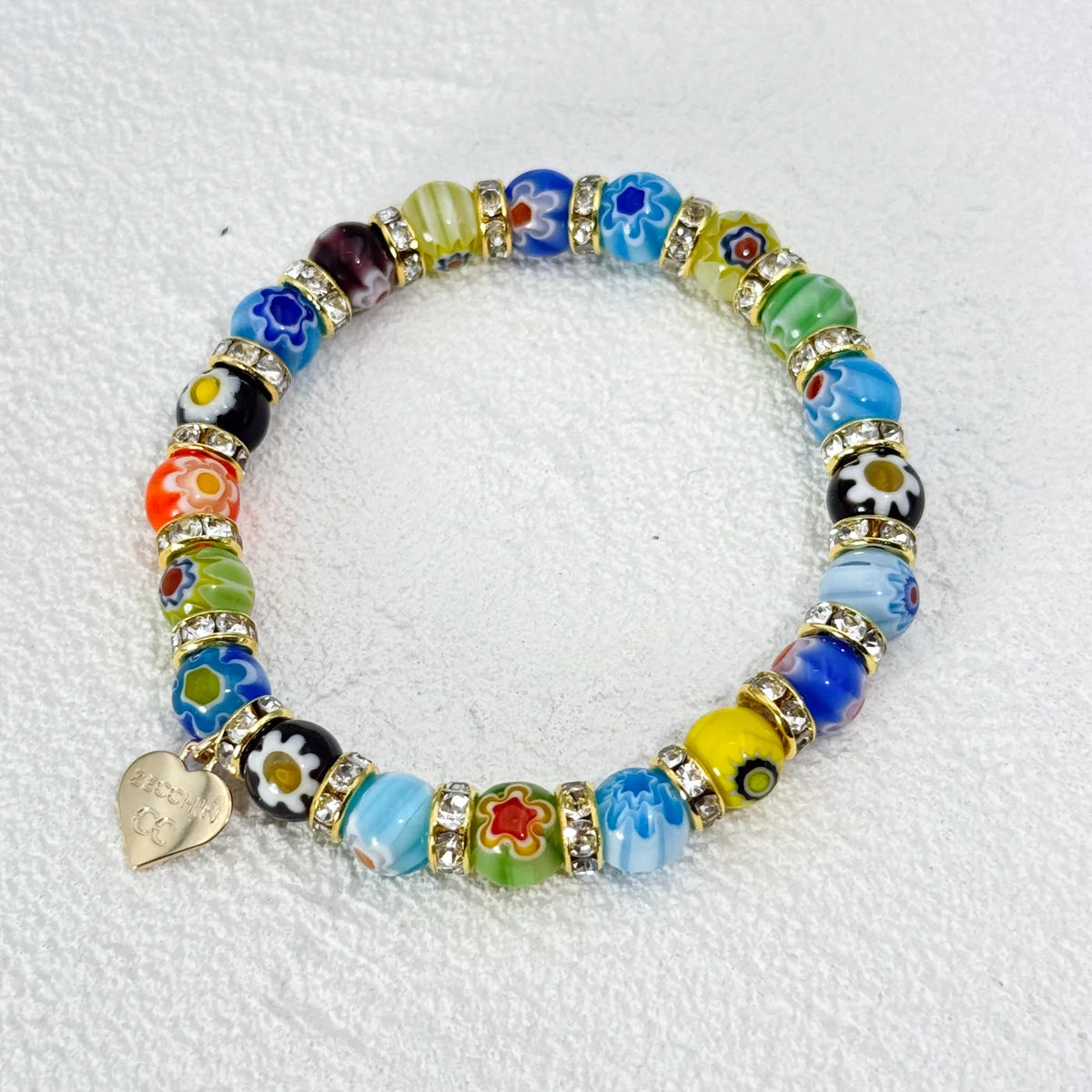 Murano Glass Millefiori Bead Elastic Bracelet, Made in Italy
