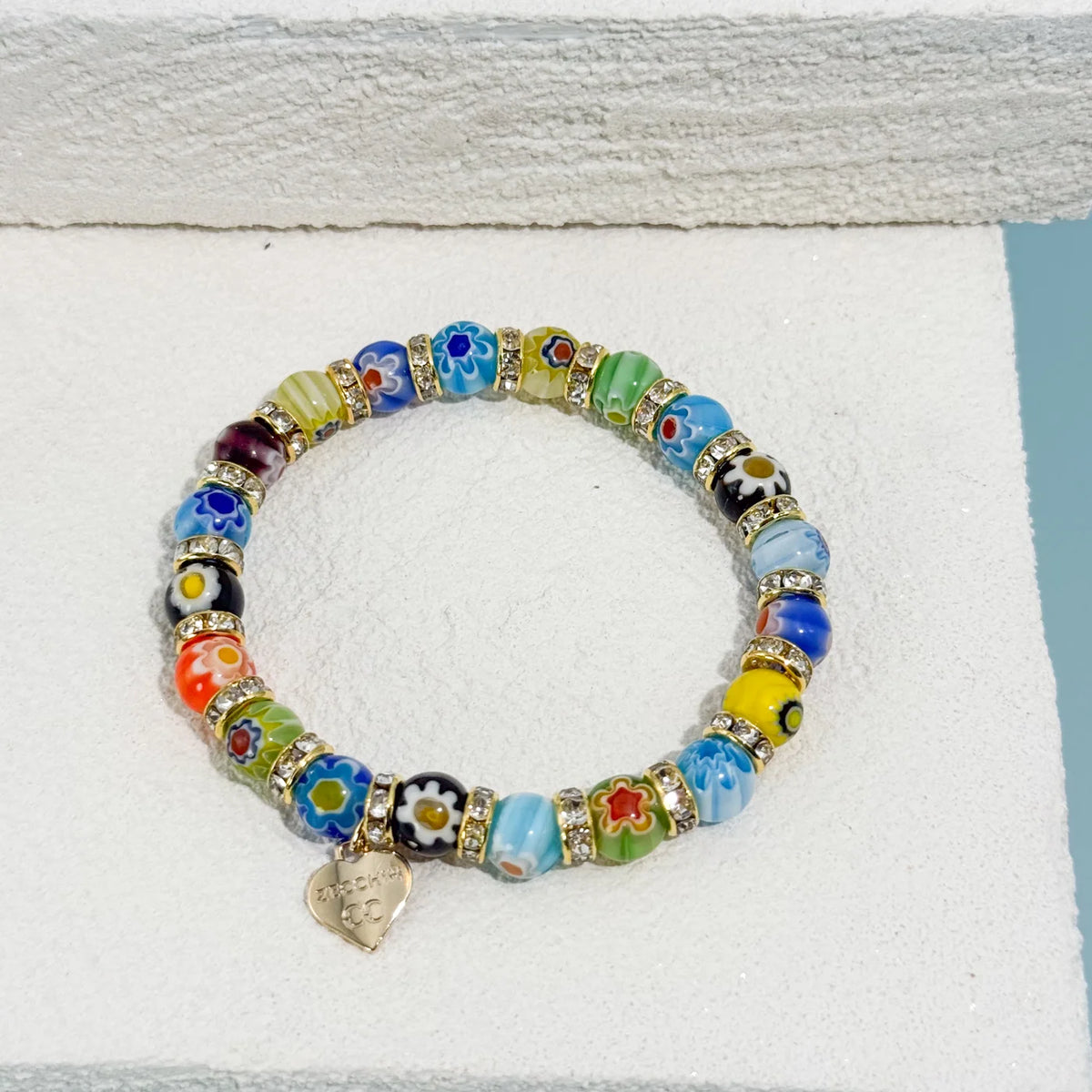 Murano Glass Millefiori Bead Elastic Bracelet, Made in Italy
