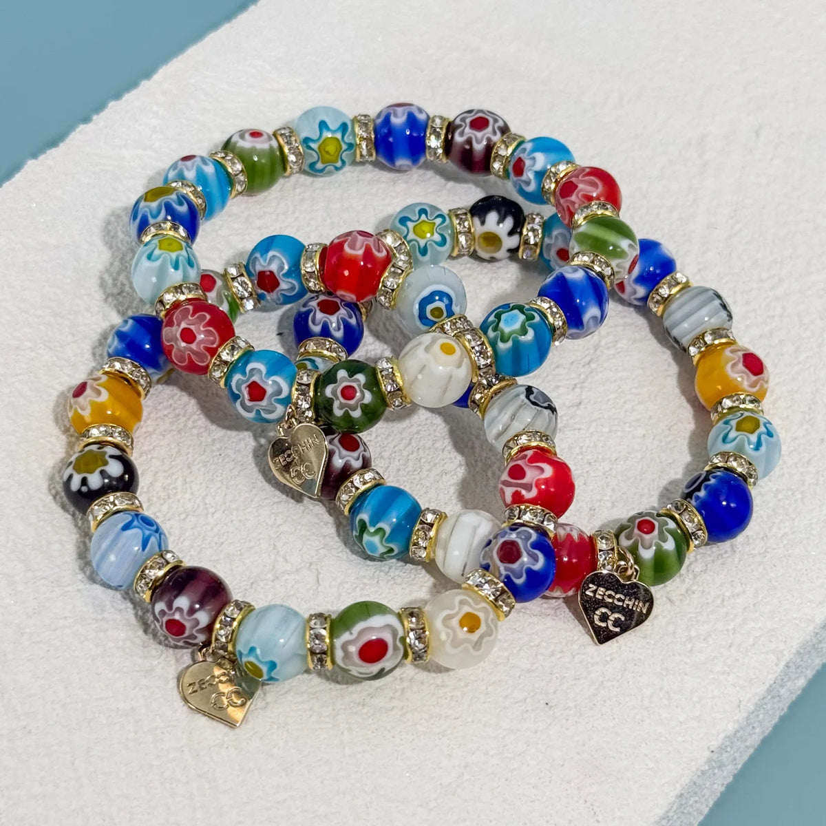 Murano Glass Millefiori Bead Elastic Bracelet, Made in Italy