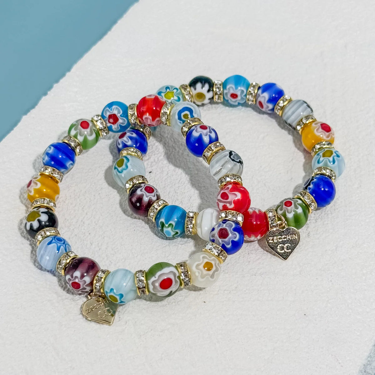 Murano Glass Millefiori Bead Elastic Bracelet, Made in Italy