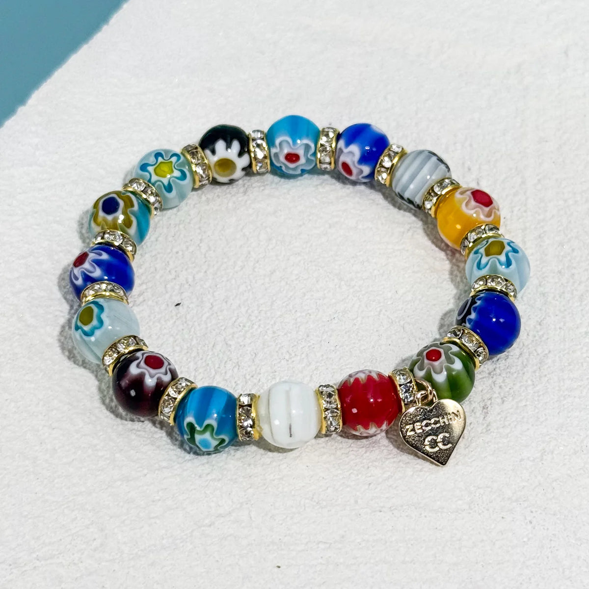 Murano Glass Millefiori Bead Elastic Bracelet, Made in Italy