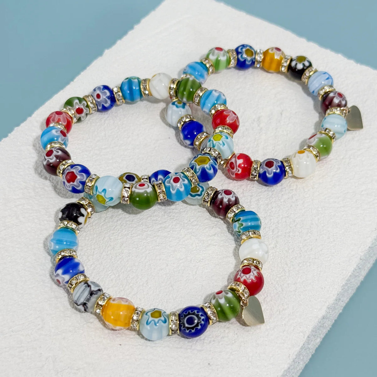 Murano Glass Millefiori Bead Elastic Bracelet, Made in Italy