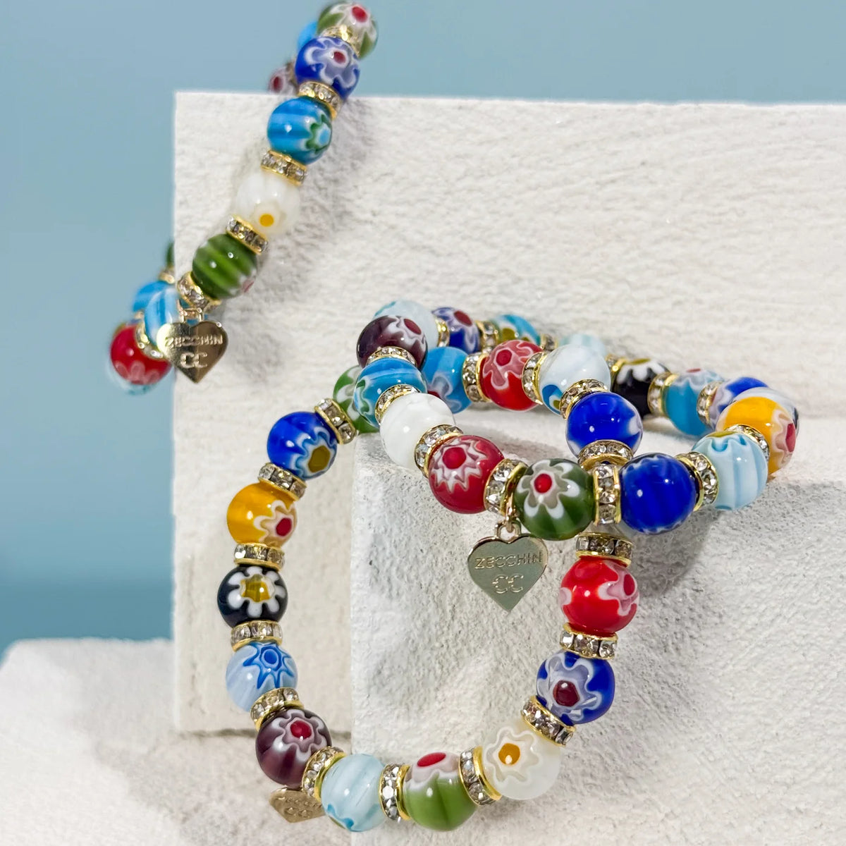 Murano Glass Millefiori Bead Elastic Bracelet, Made in Italy