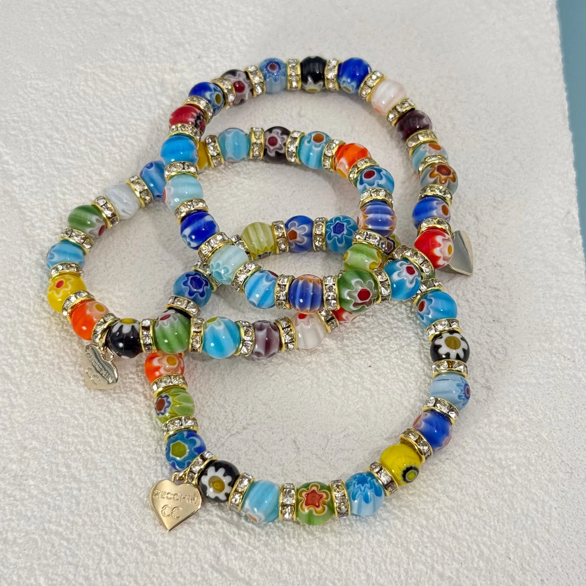 Murano Glass Millefiori Bead Elastic Bracelet, Made in Italy