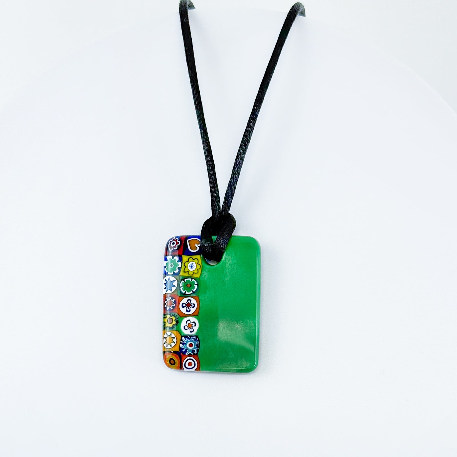 Murano Millefiori rectangle pendant on cord, handcrafted charms and pendants by My Italian Decor, showcasing vibrant glass art.