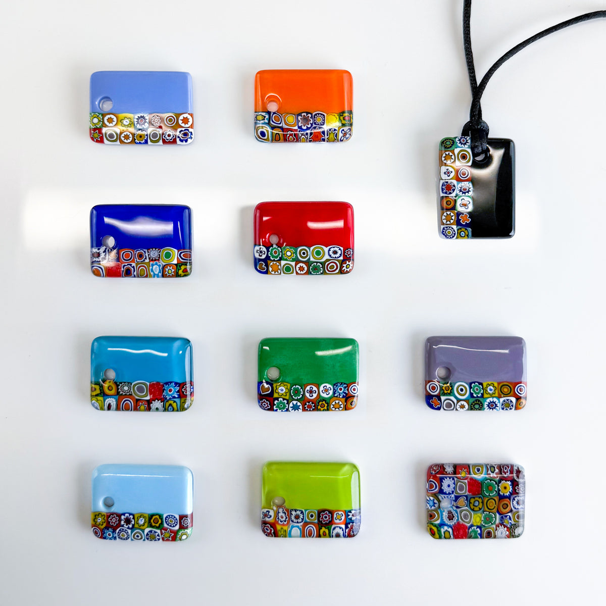 Millefiori Rectangle Pendant on cord, Made in Murano