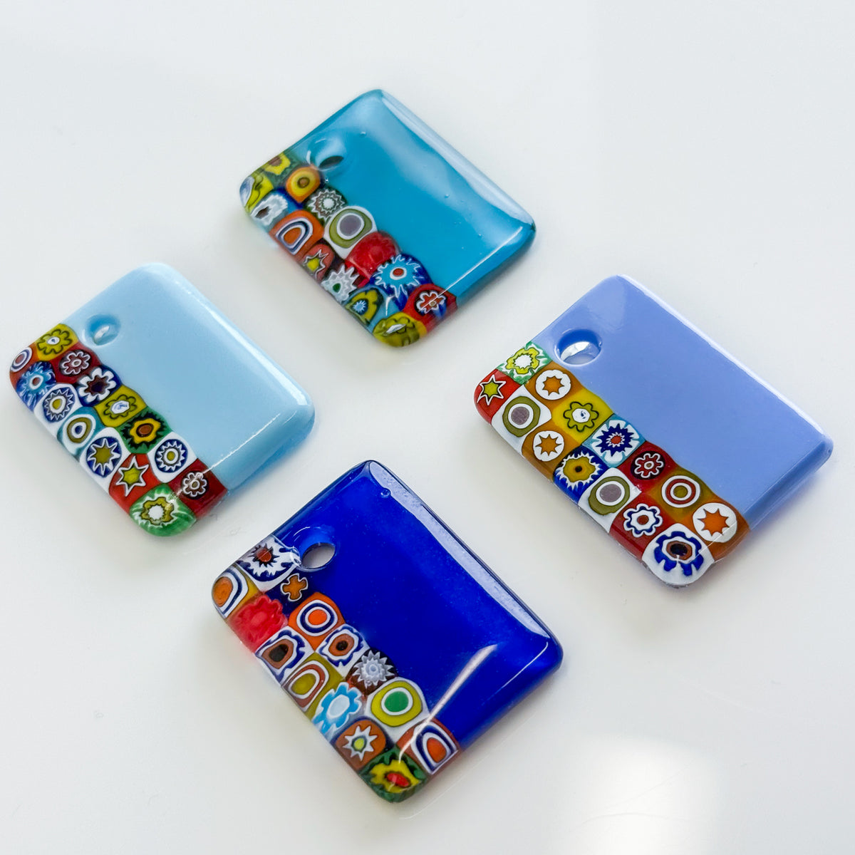 Millefiori Rectangle Pendant on cord, Made in Murano