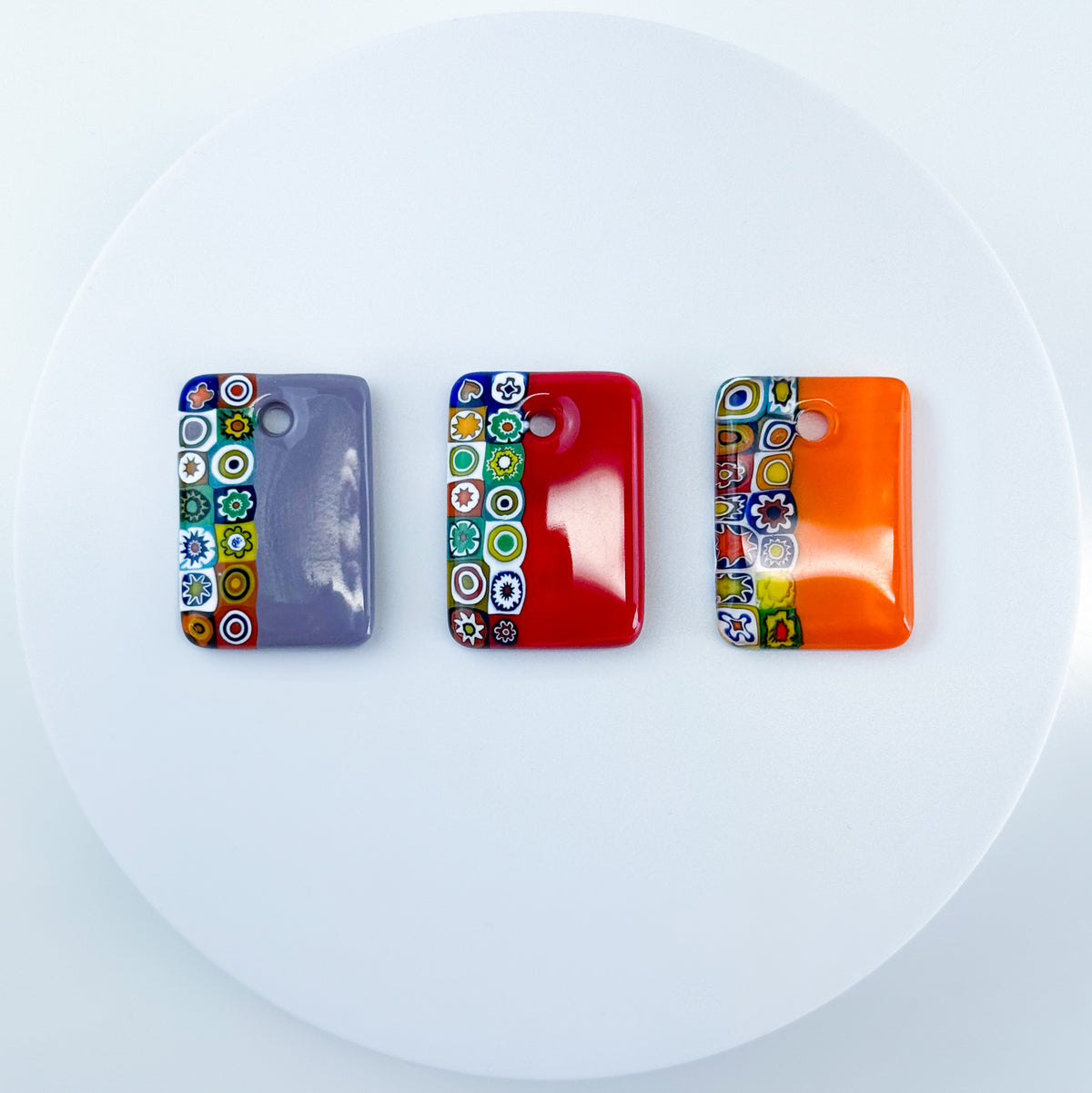 Millefiori Rectangle Pendant on cord, Made in Murano