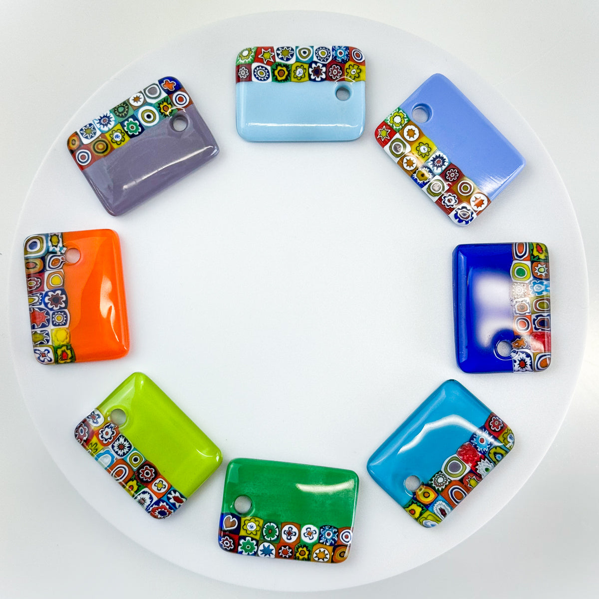 Millefiori Rectangle Pendant on cord, Made in Murano