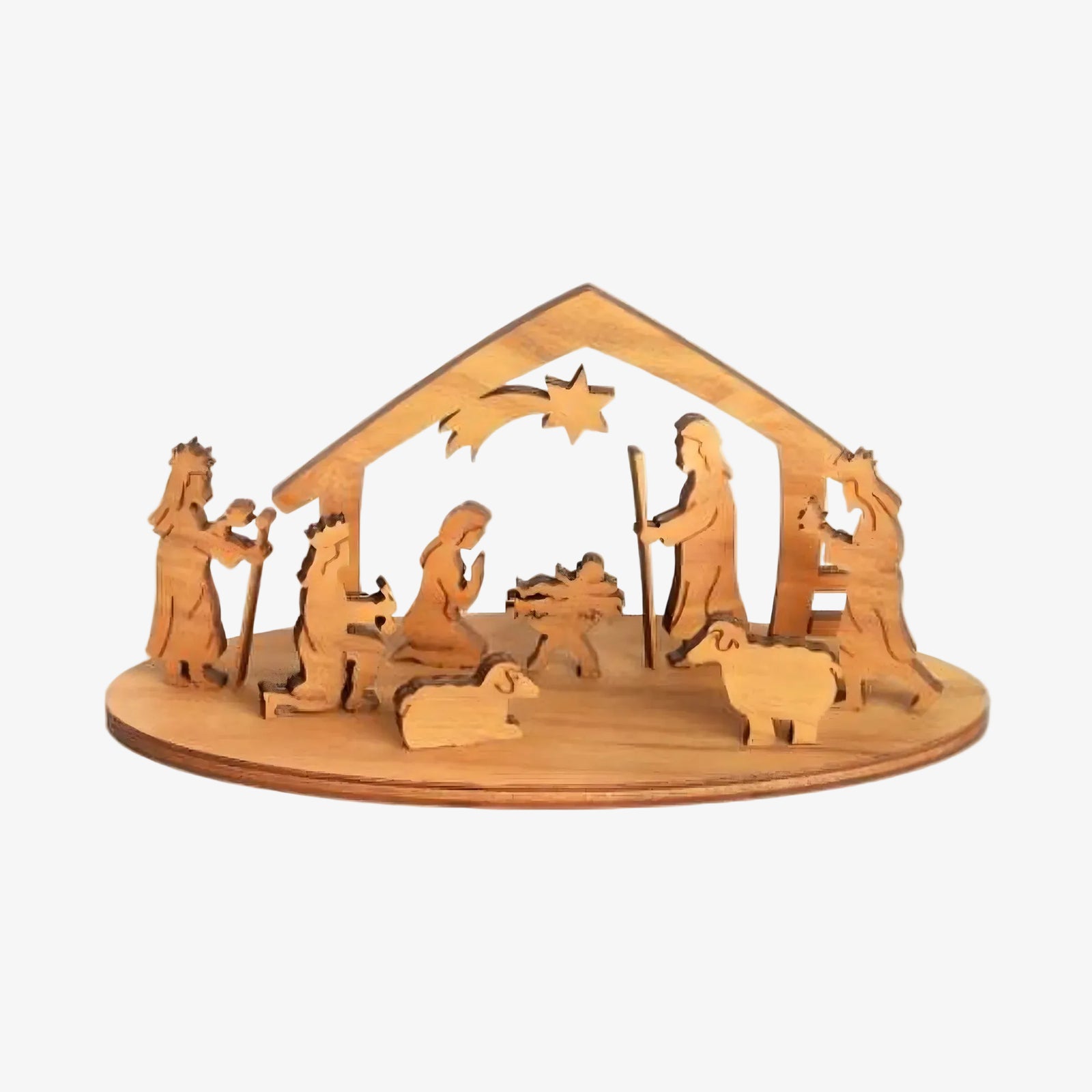 Dolfi mini handcrafted wooden nativity scene with stylized Holy Family, 5 cm tall