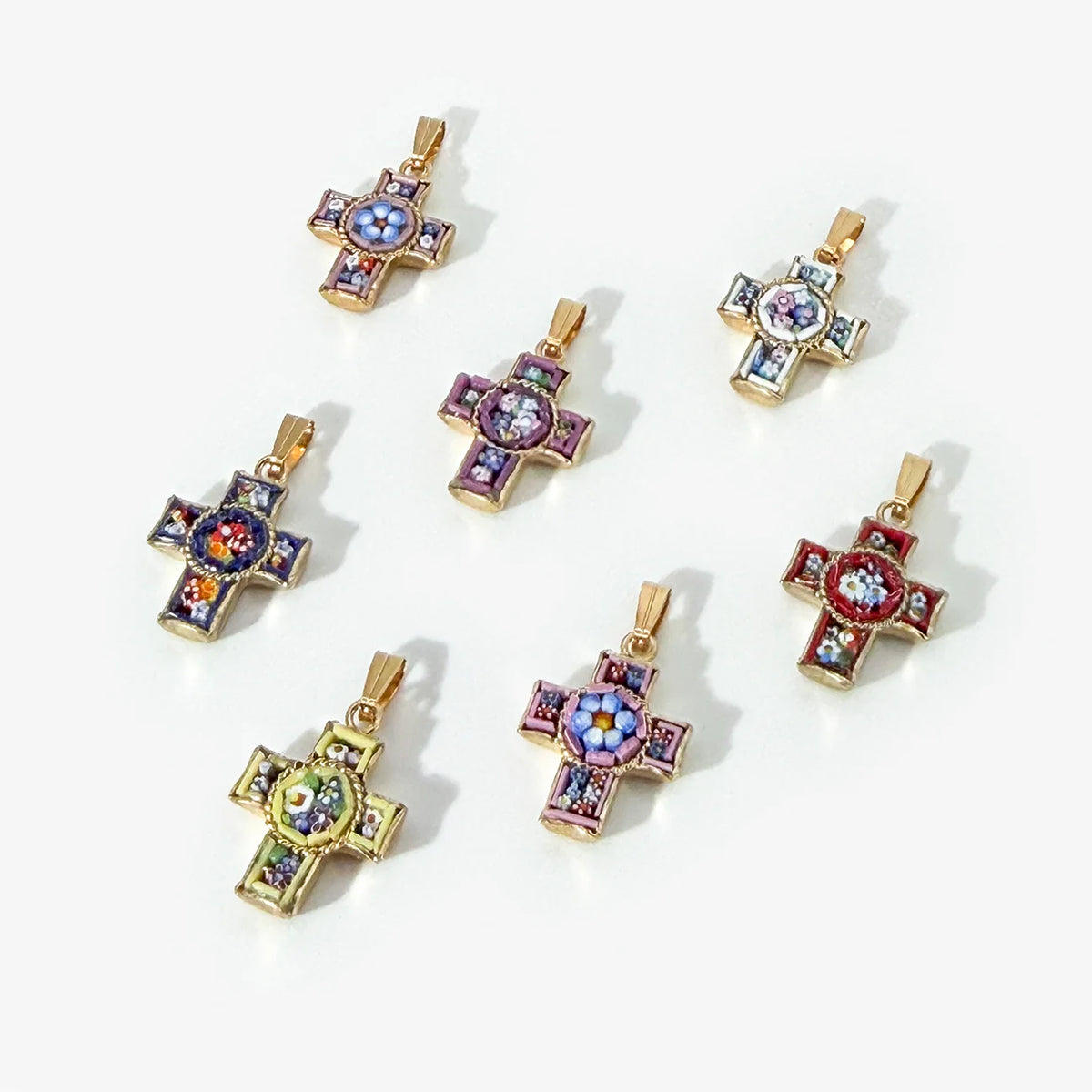 Florentine Mosaic Cross Pendant Necklace, Mini, Made In Italy