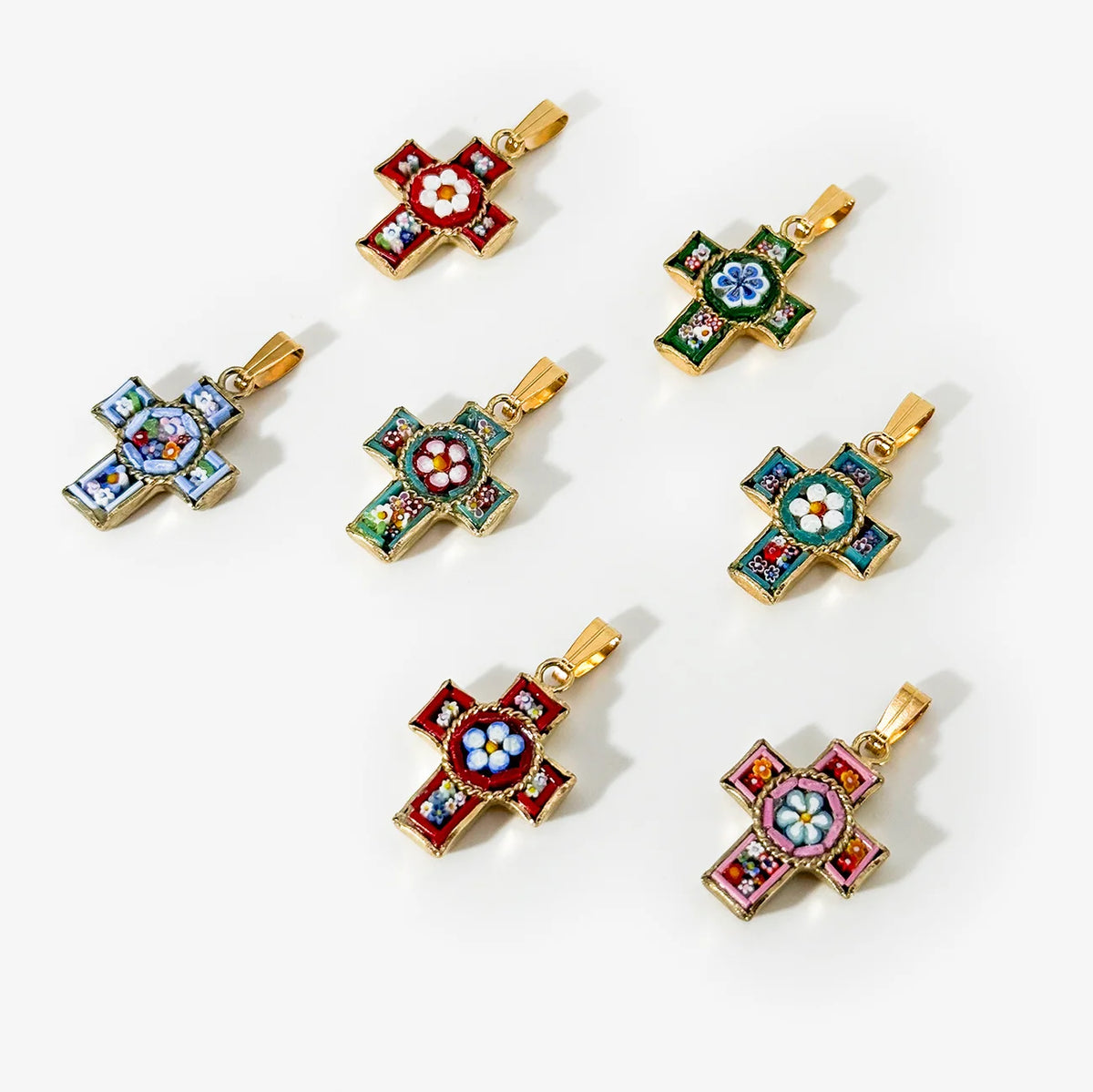 Florentine Mosaic Cross Pendant Necklace, Mini, Made In Italy