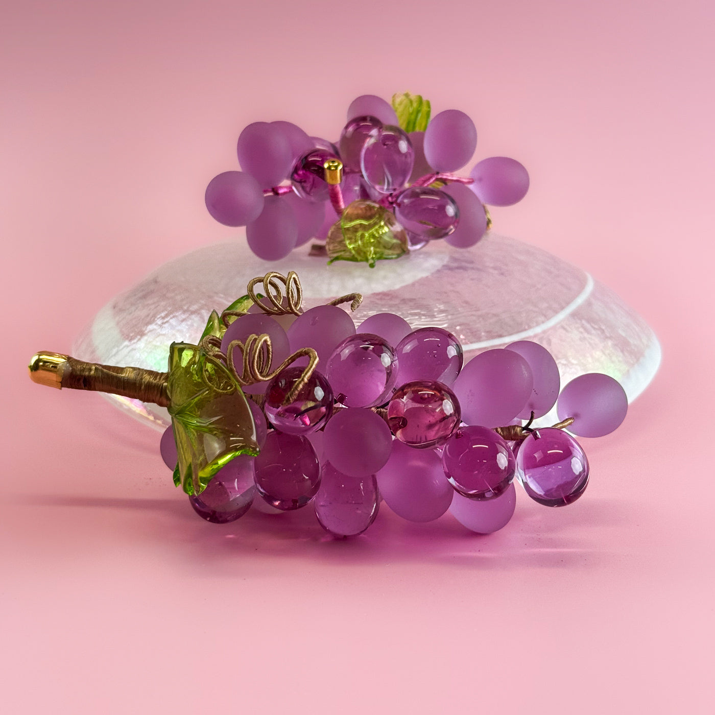 Colorful Murano glass artificial grape cluster with small, realistic grapes in multiple colors, made in Italy by MyItalianDecor.