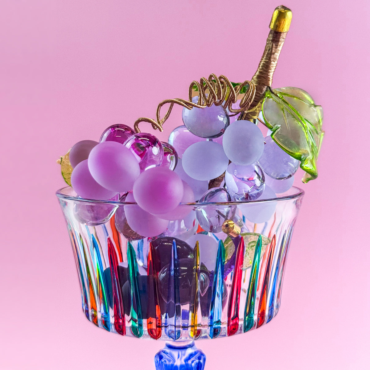 Large Murano glass grape cluster, artificial flora from Italy, detailed colorful grapes for decorative display