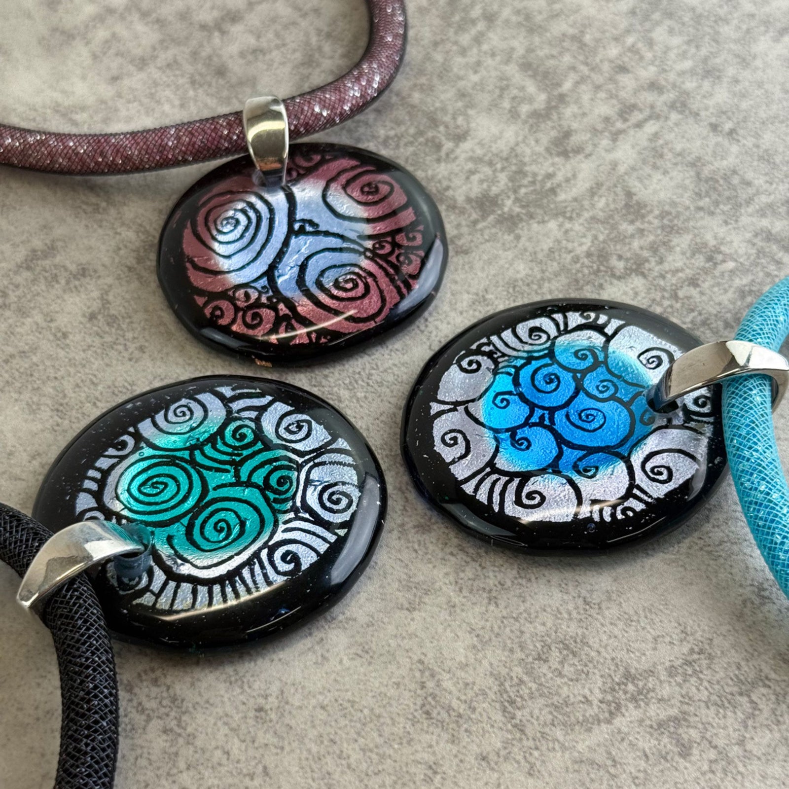 Large round Murano glass pendant necklace with chunky design, featuring vibrant Italian Murano glass charms and elegant craftsmanship.