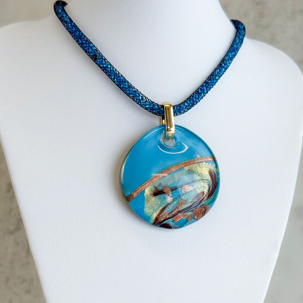 Italian Murano Glass Large Round Pendant Rialto Necklace