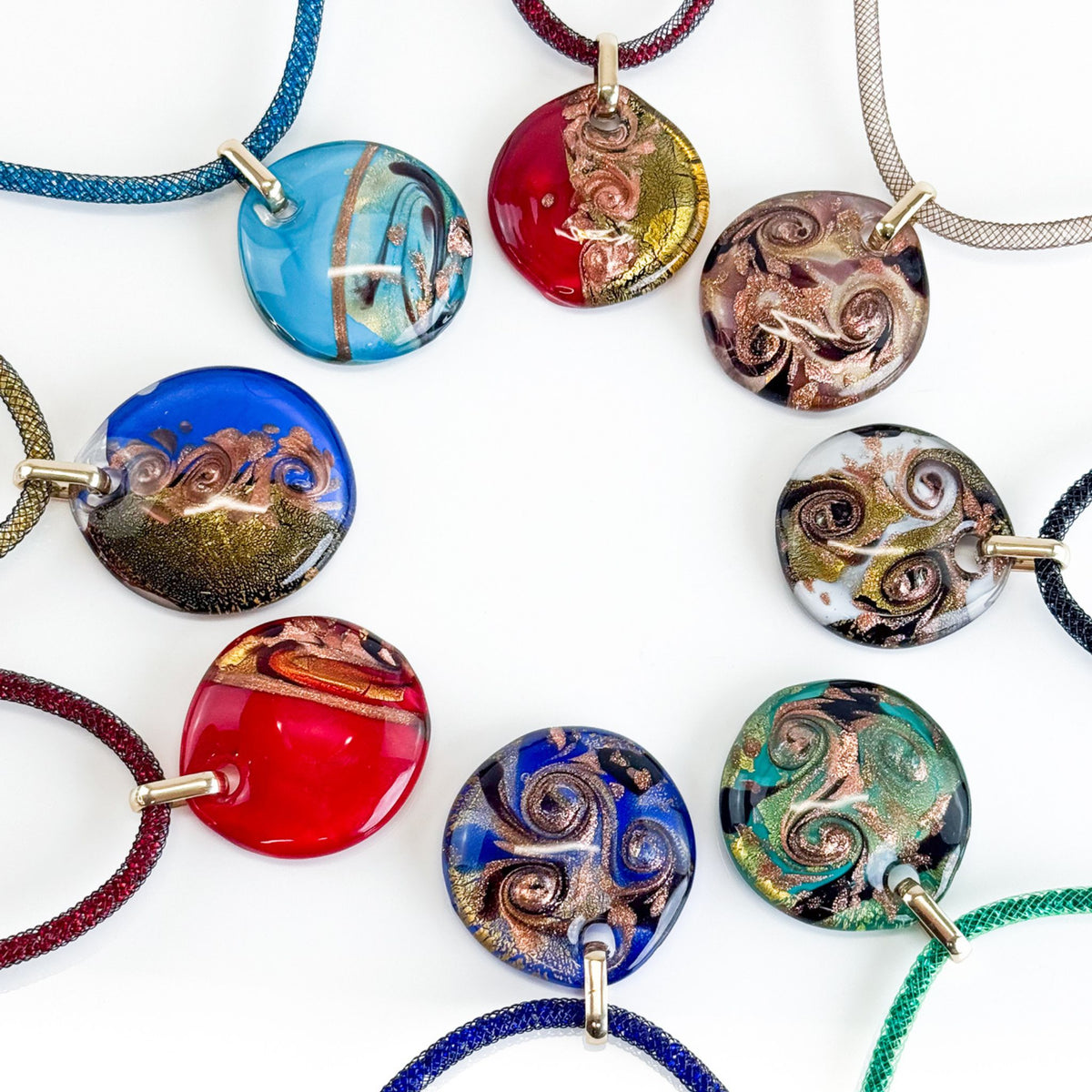 Italian Murano Glass Large Round Pendant Rialto Necklace