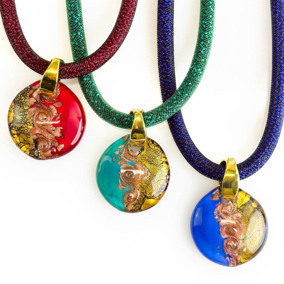 Italian Murano Glass Large Round Pendant Chunky Necklace