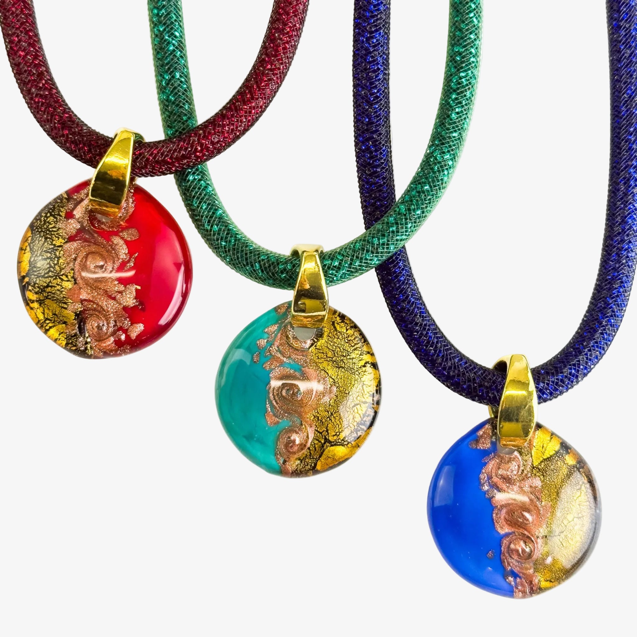 Large round Murano glass pendant necklace by My Italian Decor featuring chunky Italian charms and vibrant glass craftsmanship.