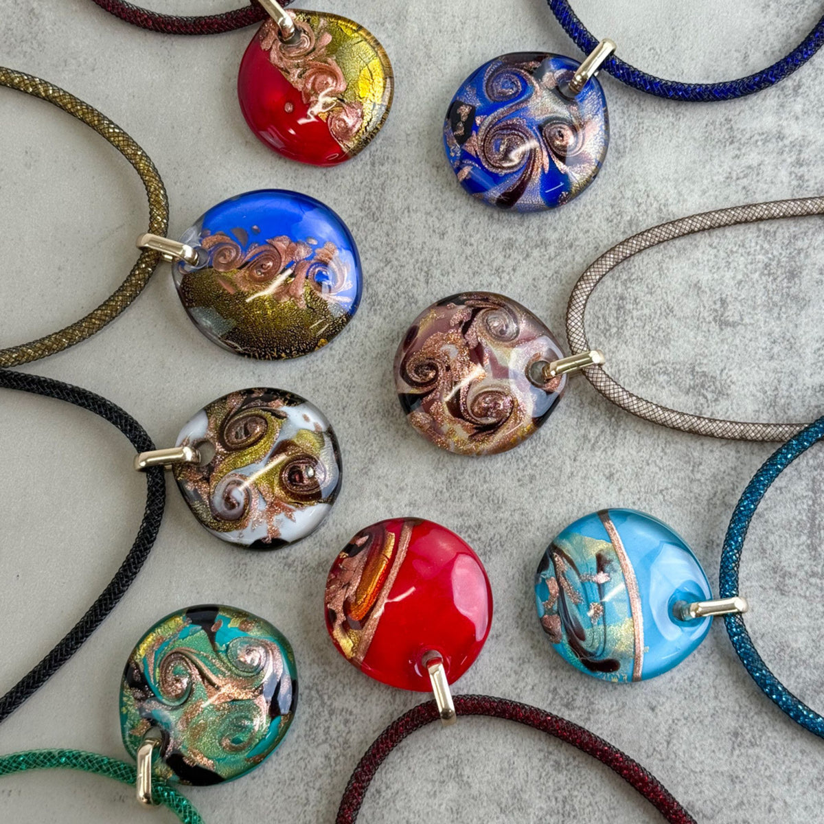 Italian Murano Glass Large Round Pendant Rialto Necklace