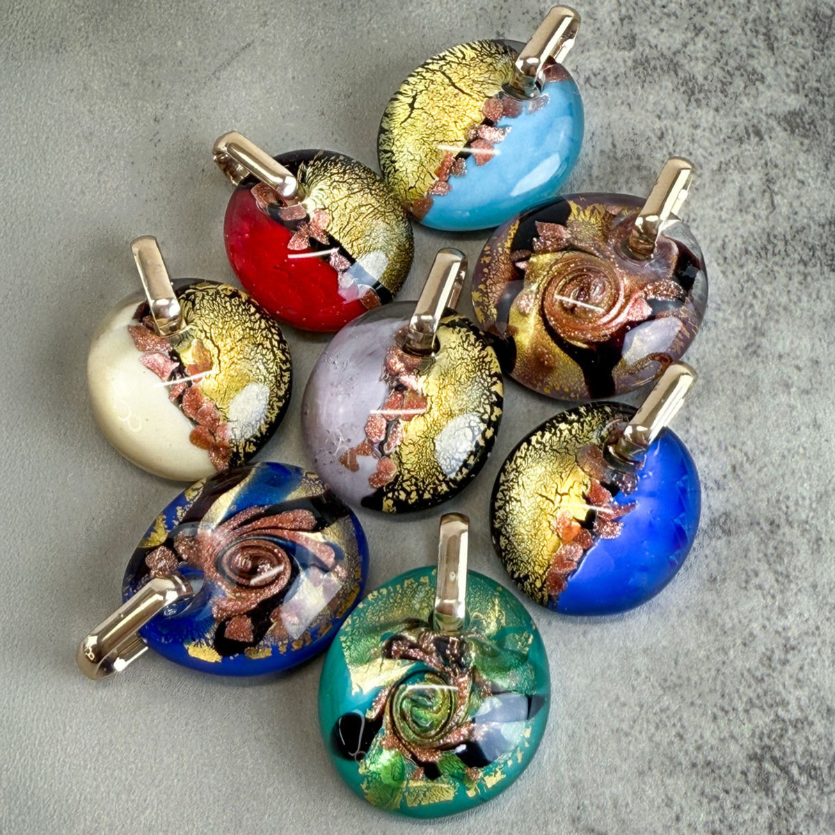 Italian Murano Glass Small Round Pendant Rialto Necklace