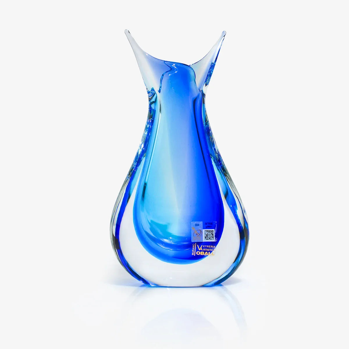 Handmade Sommerso Murano glass tall blue vase from My Italian Decor, featuring vibrant color and elegant design.