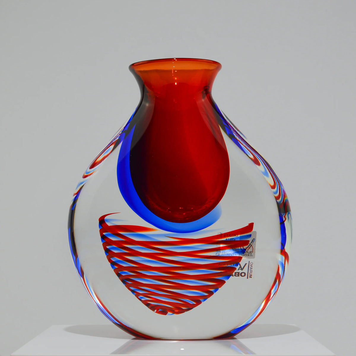 Handmade Sommerso Murano Glass Spiral Vase