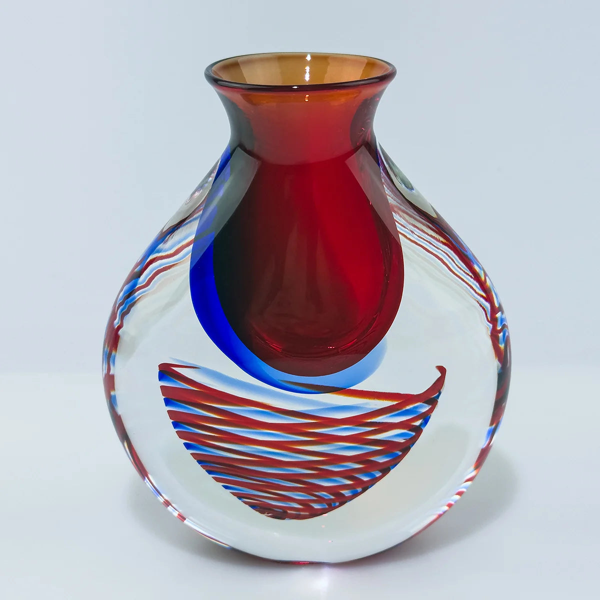 Handmade Sommerso Murano Glass Spiral Vase
