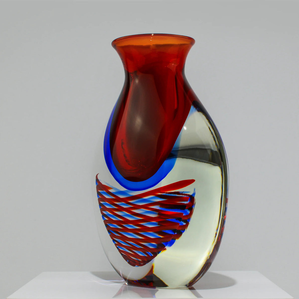 Handmade Sommerso Murano Glass Spiral Vase