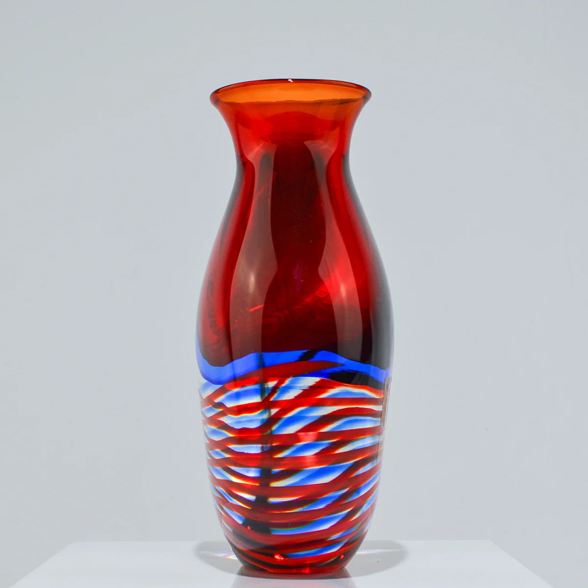Handmade Sommerso Murano Glass Spiral Vase