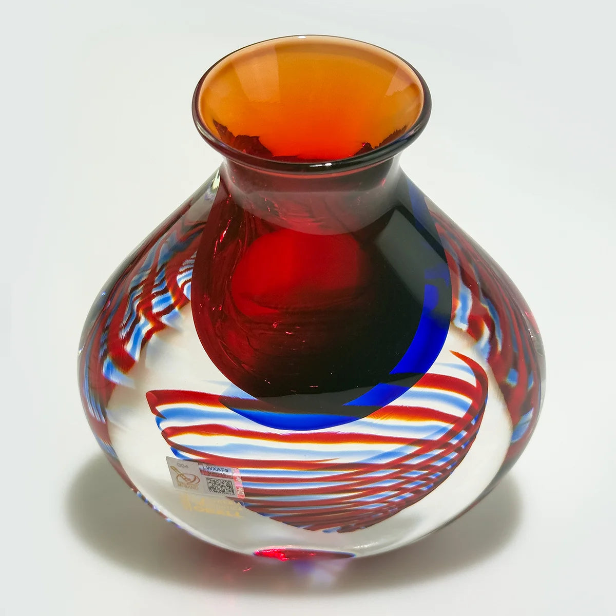 Handmade Sommerso Murano Glass Spiral Vase