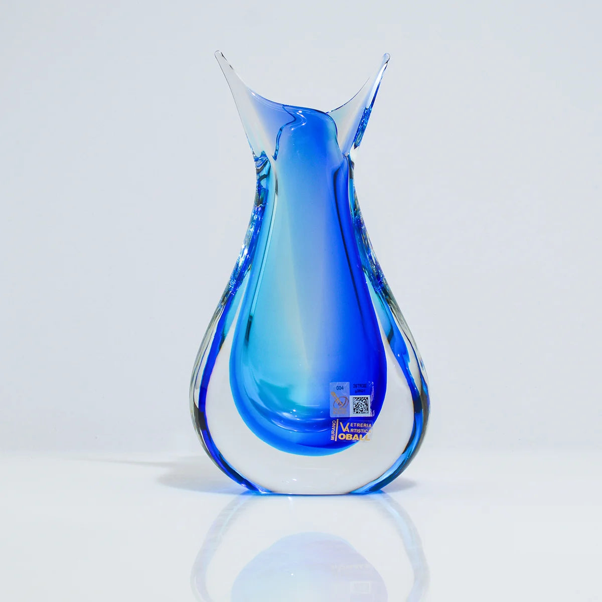 Handmade Sommerso Murano Glass Tall Vase