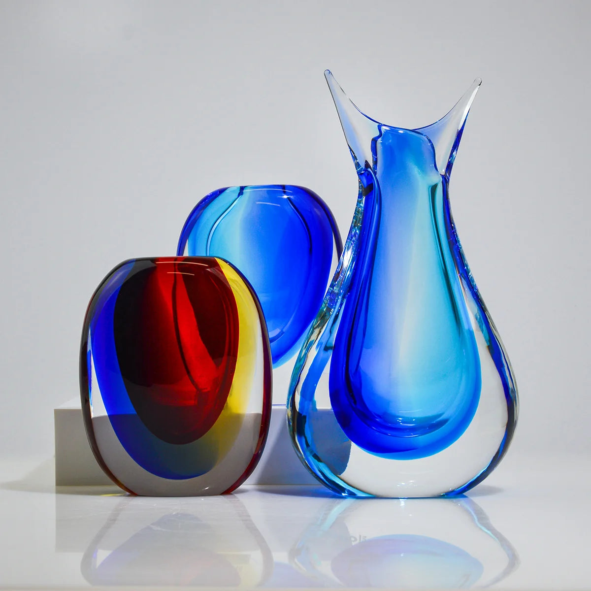 Handmade Sommerso Murano Glass Tall Vase