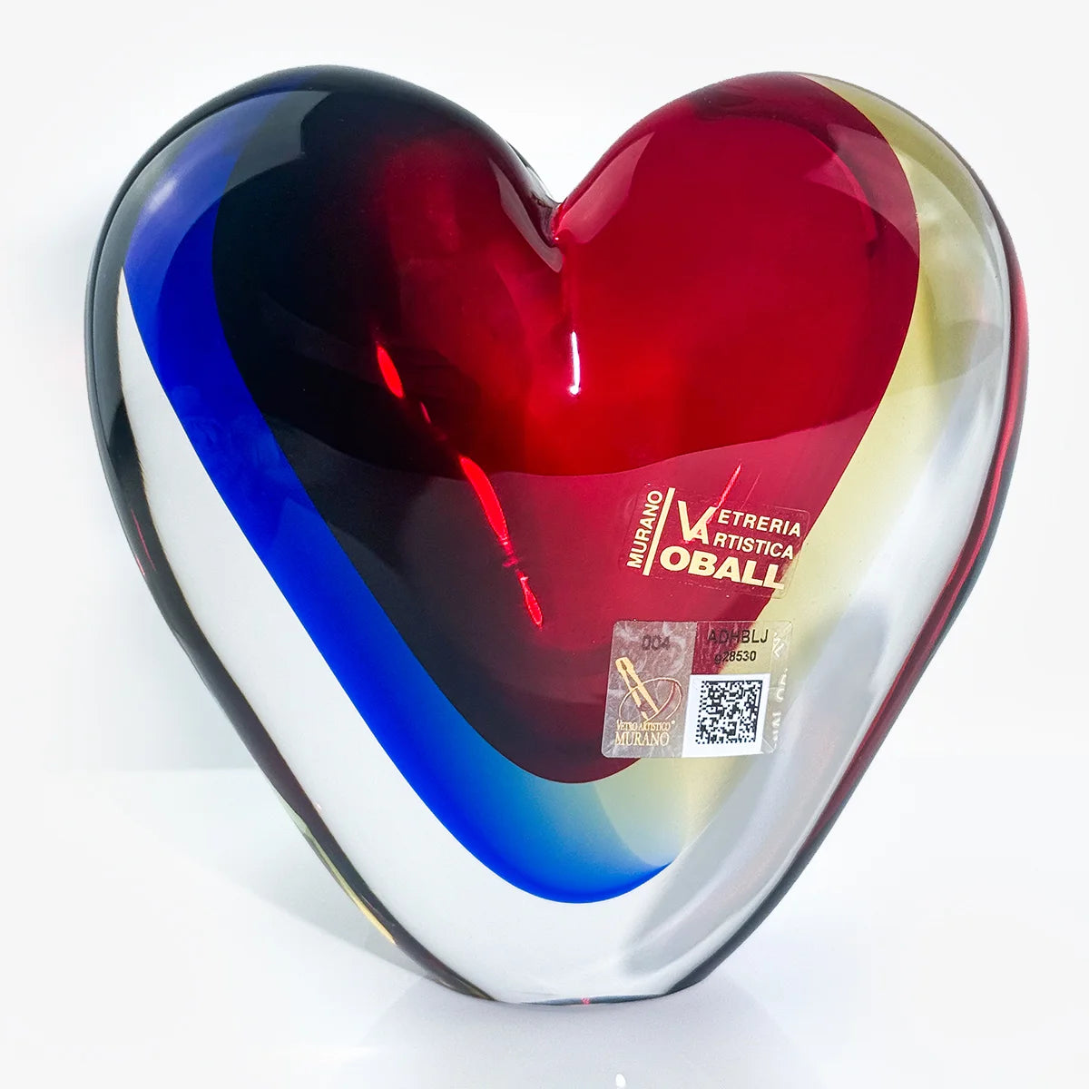 Sommerso Heart Vase, Murano Glass
