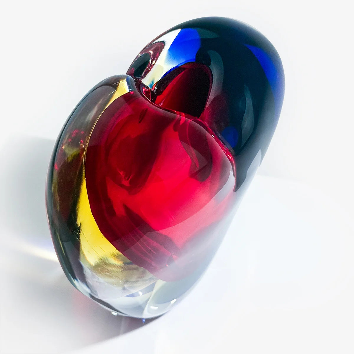 Sommerso Heart Vase, Murano Glass