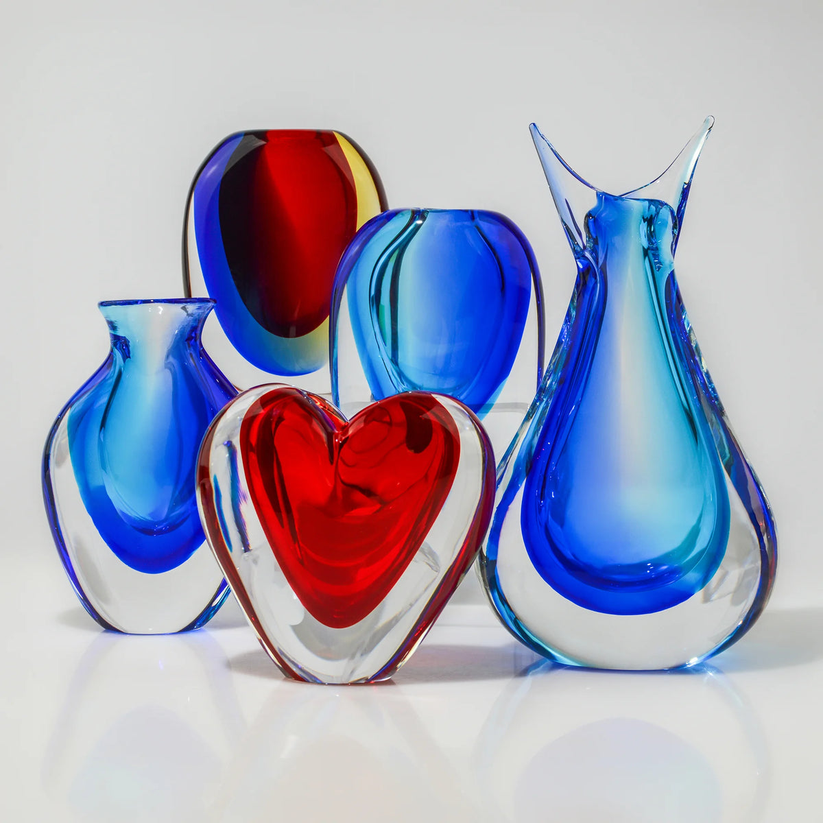 Handmade Sommerso Murano Glass Tall Vase