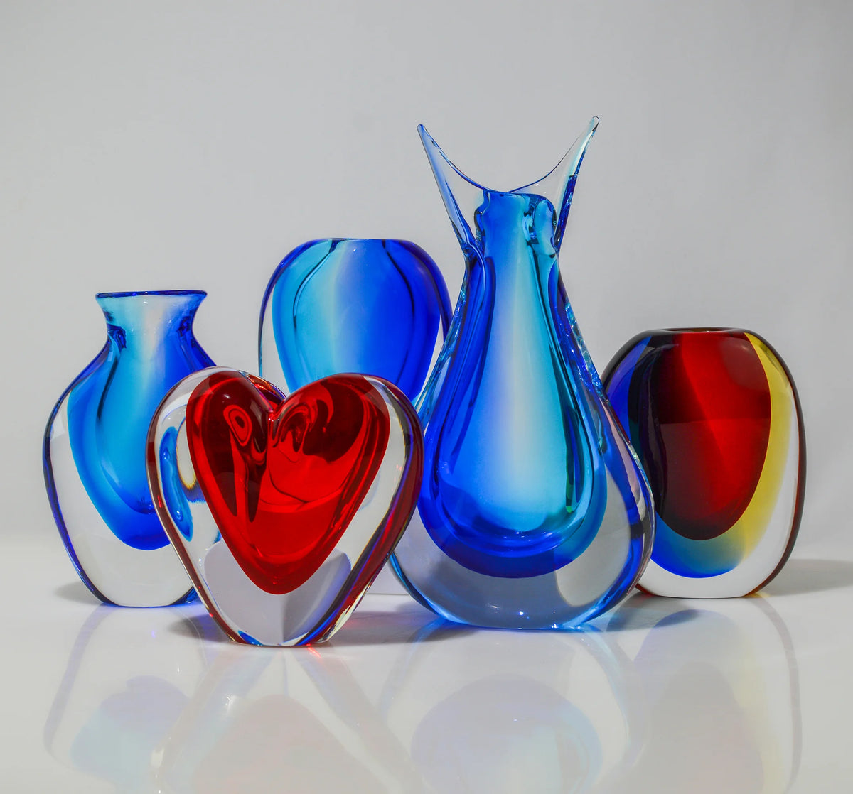 Handmade Sommerso Murano Glass Tall Vase