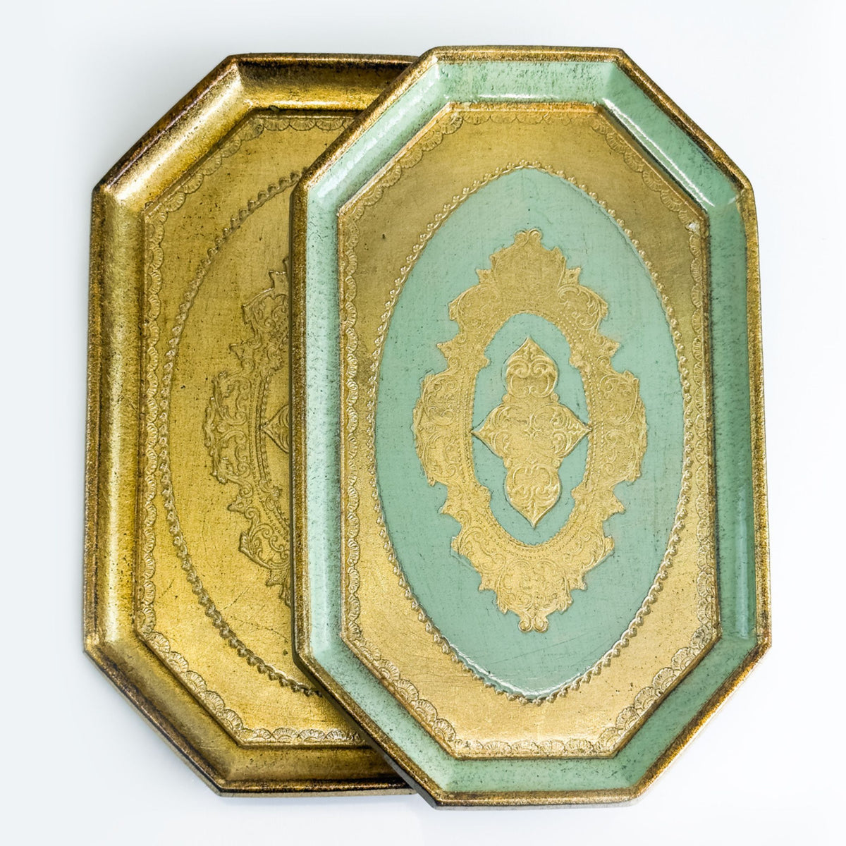 Florentine carved wood octagon mini tray with intricate Italian design and natural finish, crafted by My Italian Decor.