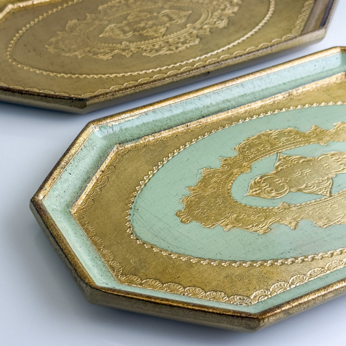 Florentine carved wood octagon mini tray with intricate Italian design, crafted by My Italian Decor.