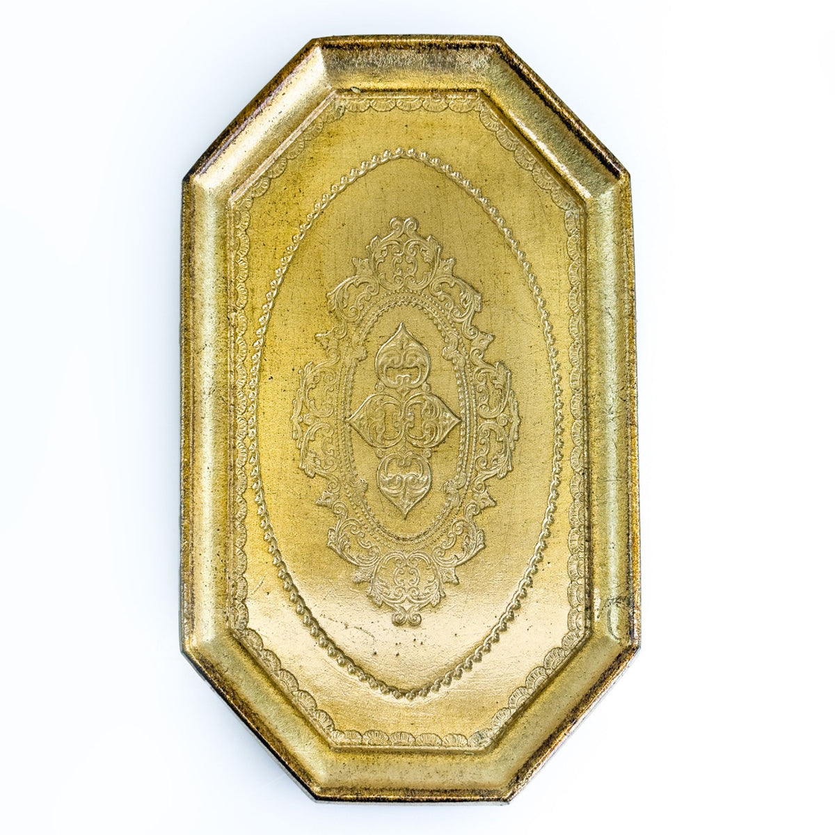 Gold Florentine carved wood octagon mini tray by My Italian Decor, featuring intricate Italian craftsmanship and decorative details.
