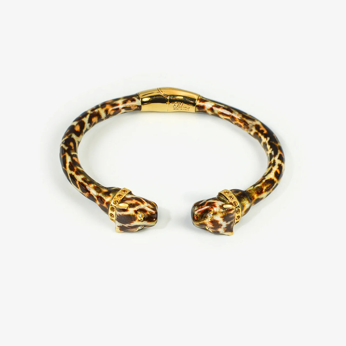 Polina Firenze jaguar enamel jewelry set, made in Italy, featuring a detailed gold-tone jaguar design