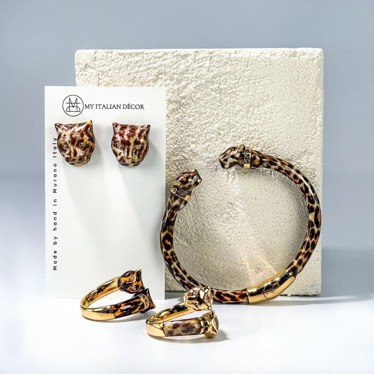 Polina Firenze Jaguar enamel jewelry set, made in Italy, featuring a detailed jaguar design