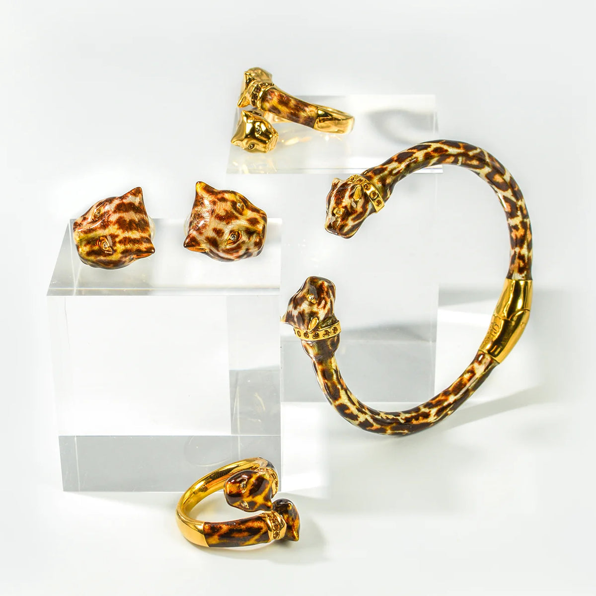 Polina Firenze Jaguar enamel jewelry set, made in Italy, featuring a detailed jaguar design