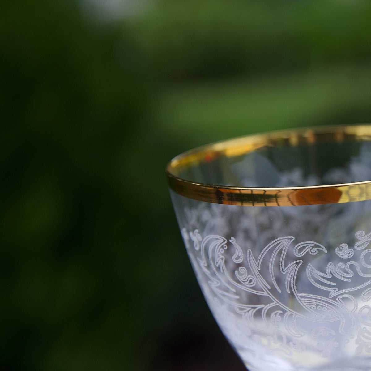Set of 2 Gold Rim Etched Italian Paolina Wine Goblets - My Italian Decor