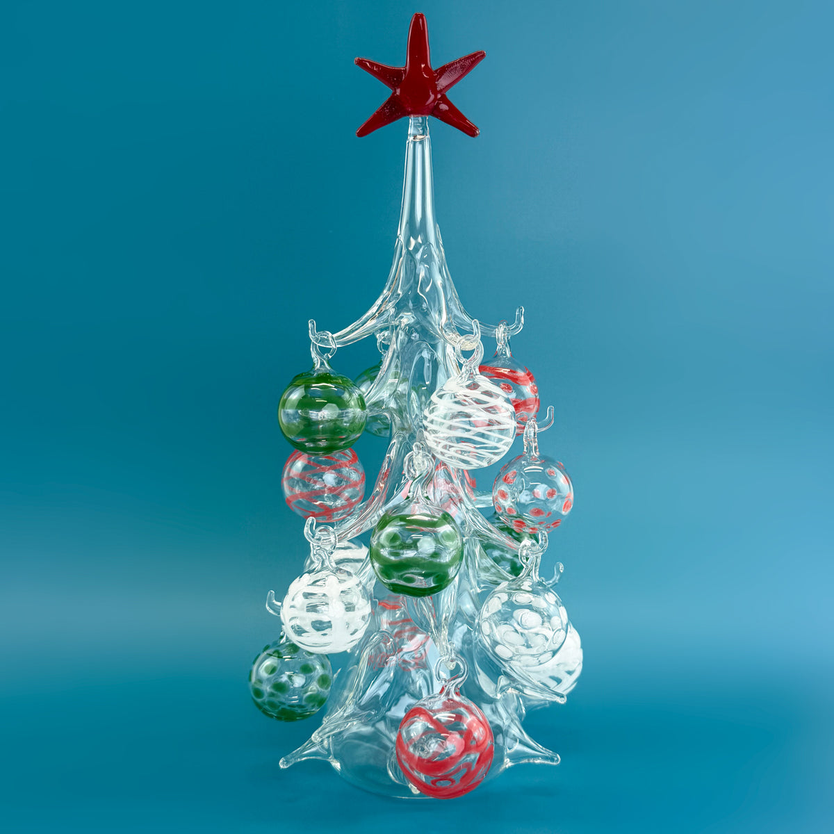 Blown Glass Christmas Tree with Ornaments, Made in Italy - My Italian Decor