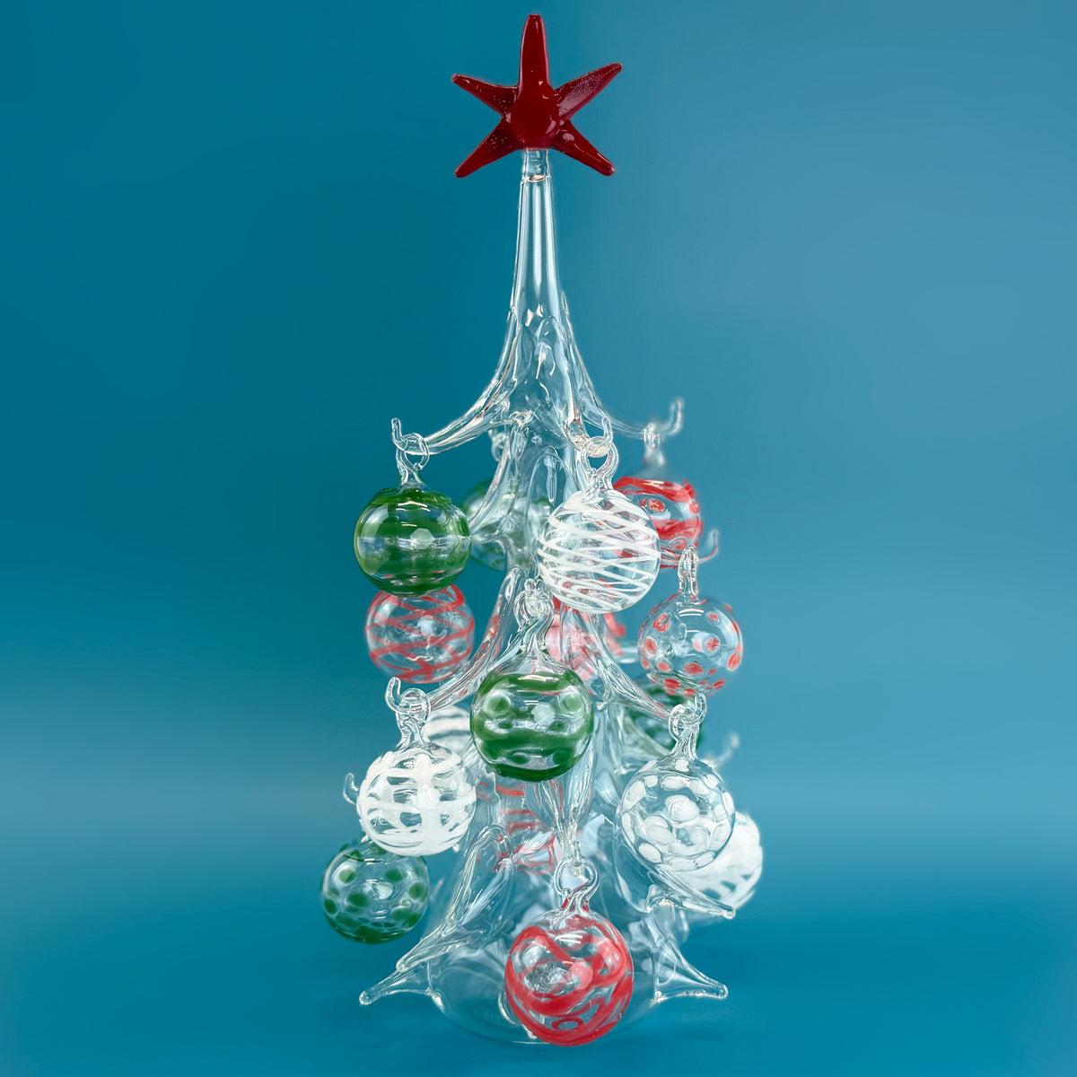 Blown Glass Christmas Tree with Ornaments, Made in Italy - My Italian Decor
