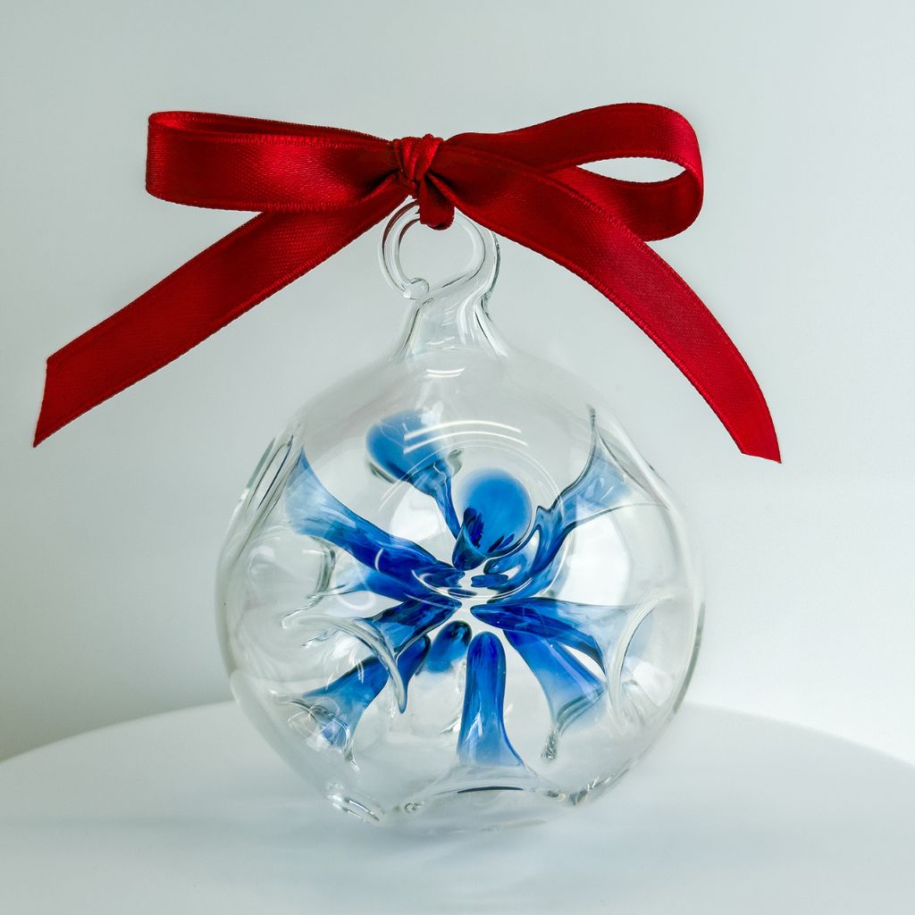 Blown Clear Glass Ornament with internal colored star shape, Made in italy - My Italian Decor