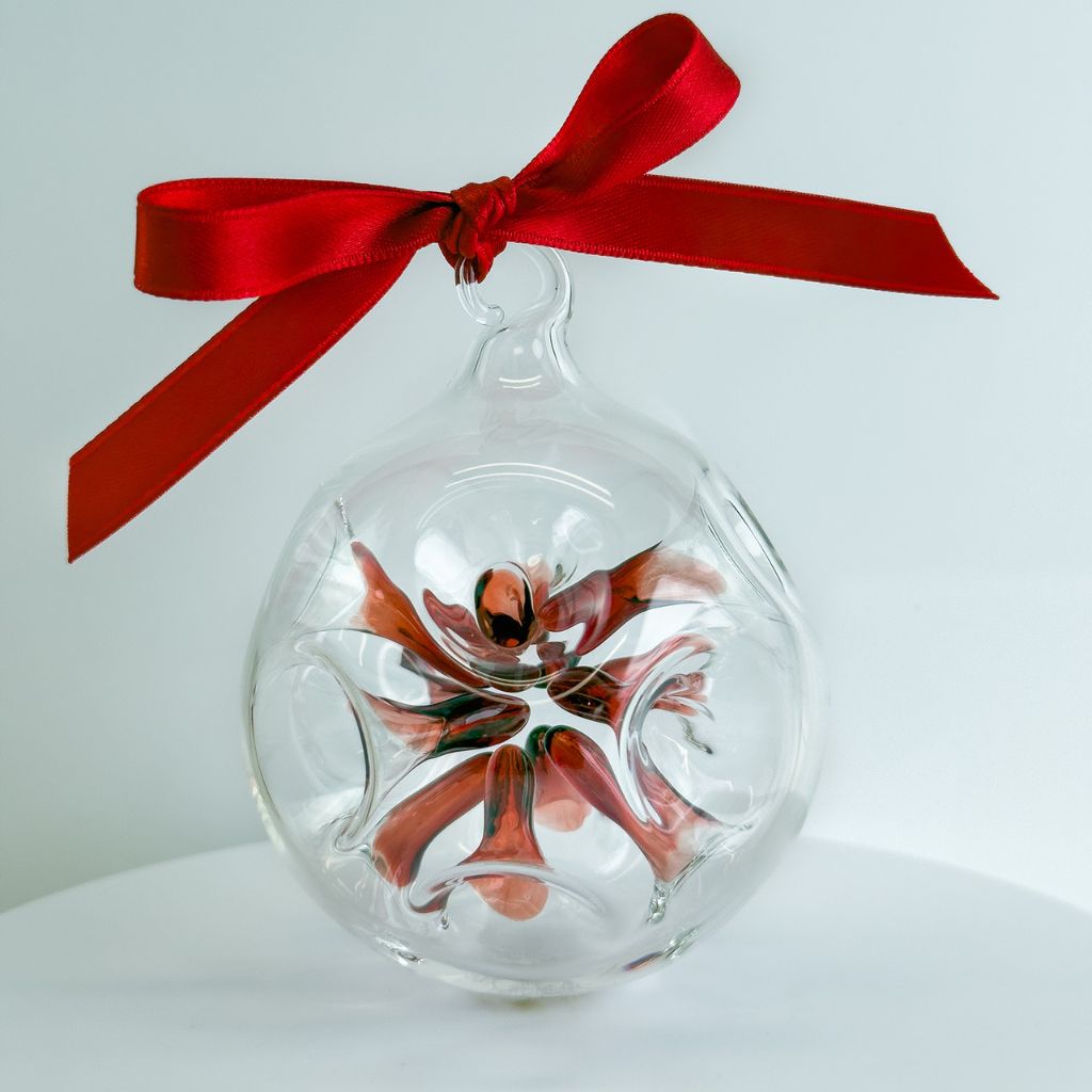 Blown Clear Glass Ornament with internal colored star shape, Made in italy - My Italian Decor